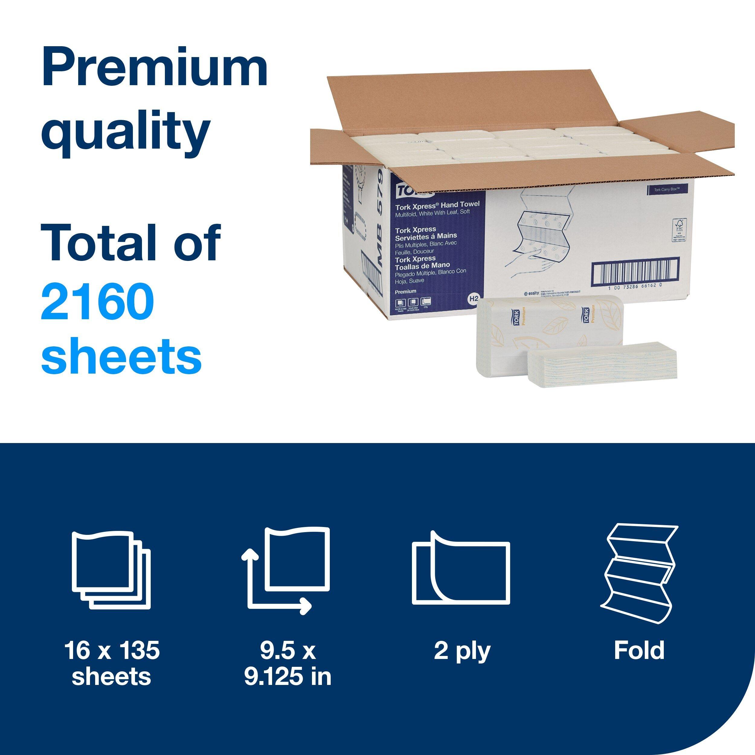 H2 Soft Absorbent Multifold Hand Towel in White, 135 Sheets (Case of 16) 