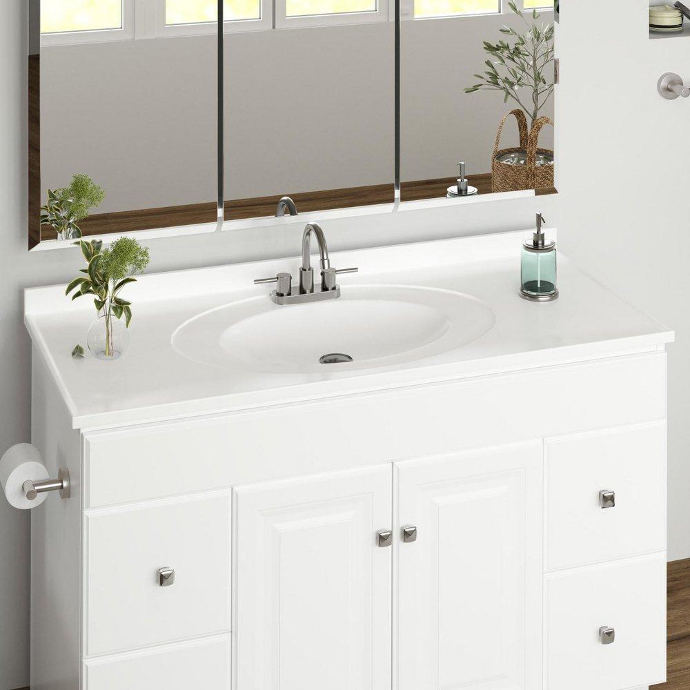 Design House Solid White 49 x 22 in. Single Bowl Stone Vanity Top 