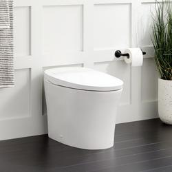 1.28 gpf Elongated One Piece Tankless Battery Operated Toilet in White