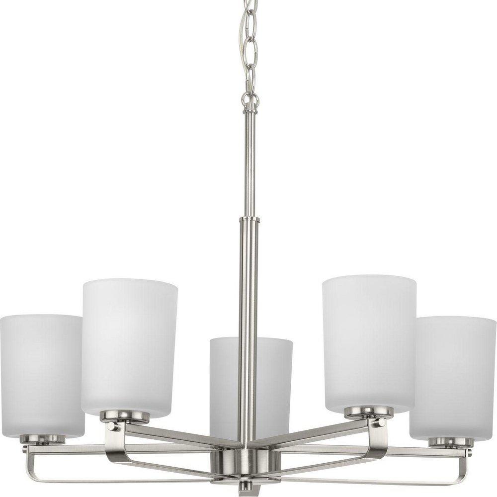 Progress Lighting Brushed Nickel 18-5/8 x 24 in. 100W 5-Light Incandescent Modern Farmhouse Chandelier 