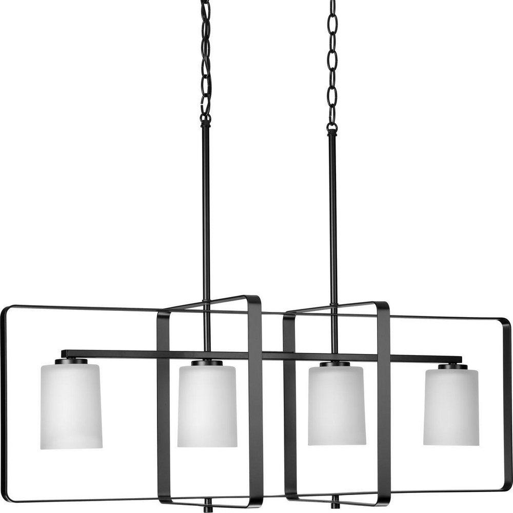 Progress Lighting Matte Black 14-1/2 x 14 in. 100W 4-Light Incandescent Modern Farmhouse Chandelier 