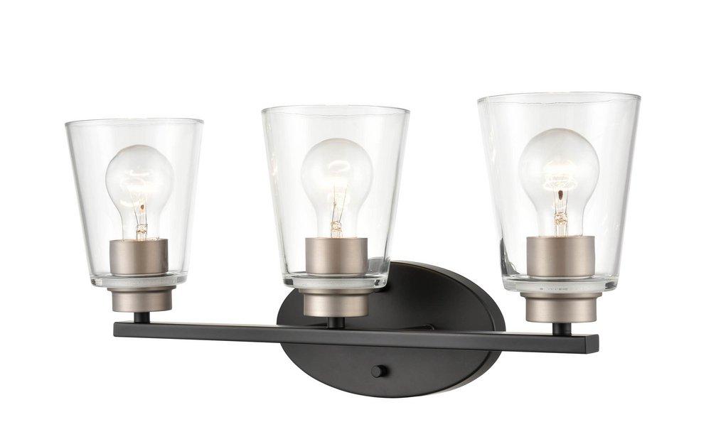 3-Light Vanity Fixture in Matte Black/Satin Nickel 