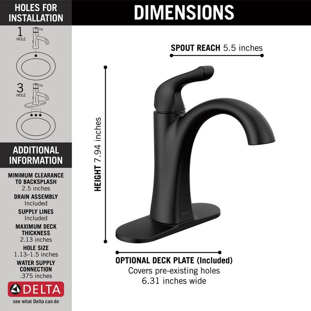 Single Handle Centerset Bathroom Sink Faucet in Matte Black 