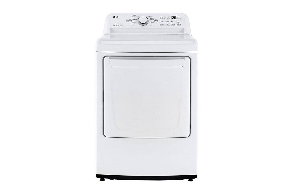 LG Electronics White 27 x 29-1/2 in. 240V 7.3 cu. ft. Electric Smart Home Enable Top Load Dryer 