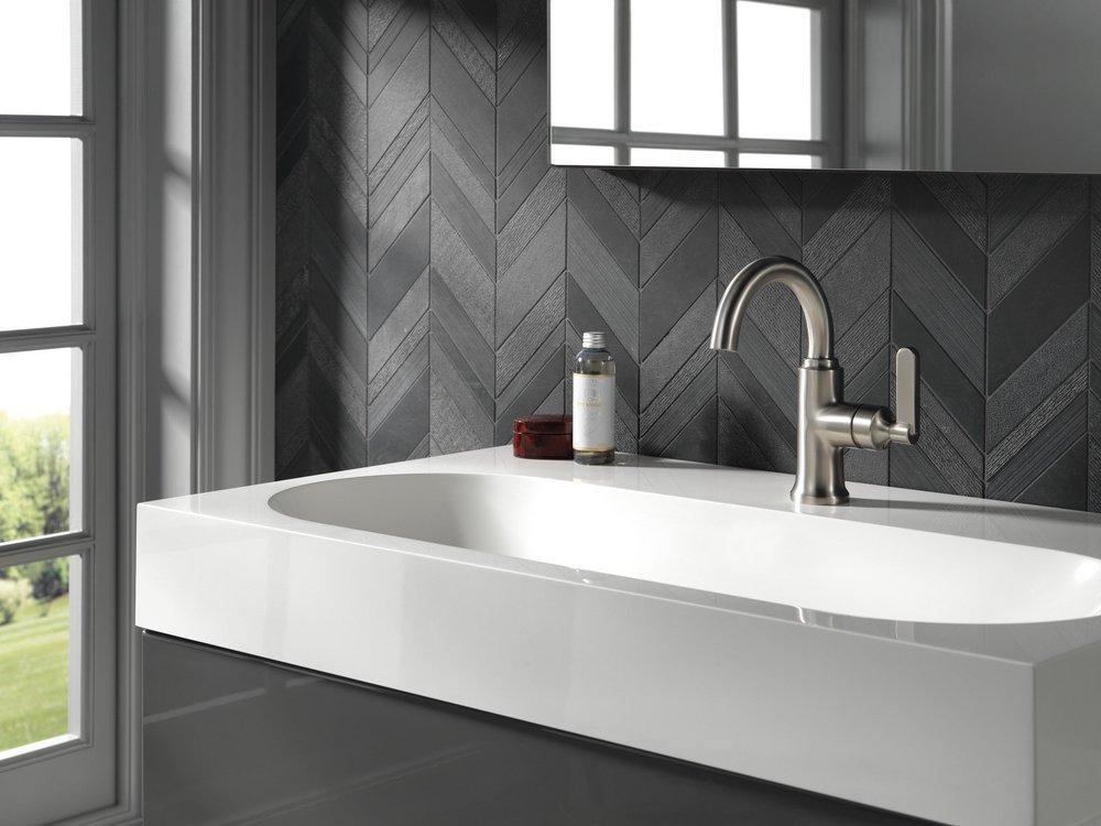 Single Handle Monoblock Bathroom Sink Faucet in SpotShield&reg; Brushed Nickel 