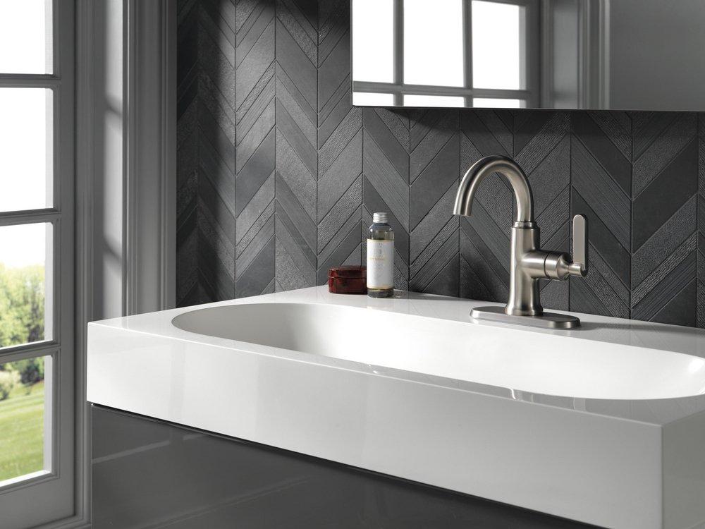 Single Handle Monoblock Bathroom Sink Faucet in SpotShield&reg; Brushed Nickel 