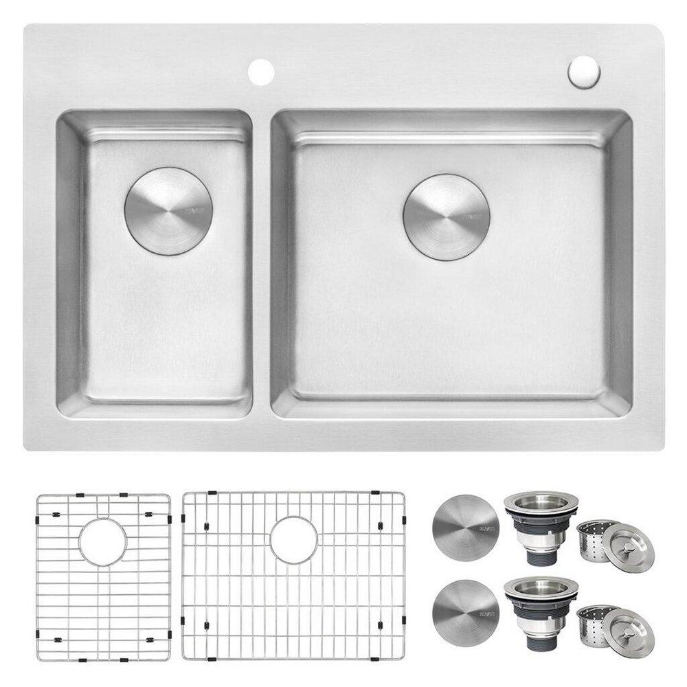 Ruvati 33 x 22 in. 2 Hole 2 Bowl Drop-in Kitchen Sink 