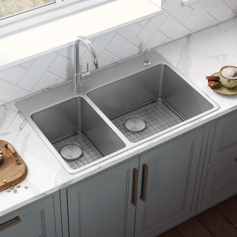 Ruvati 33 x 22 in. 2 Hole 2 Bowl Drop-in Kitchen Sink 