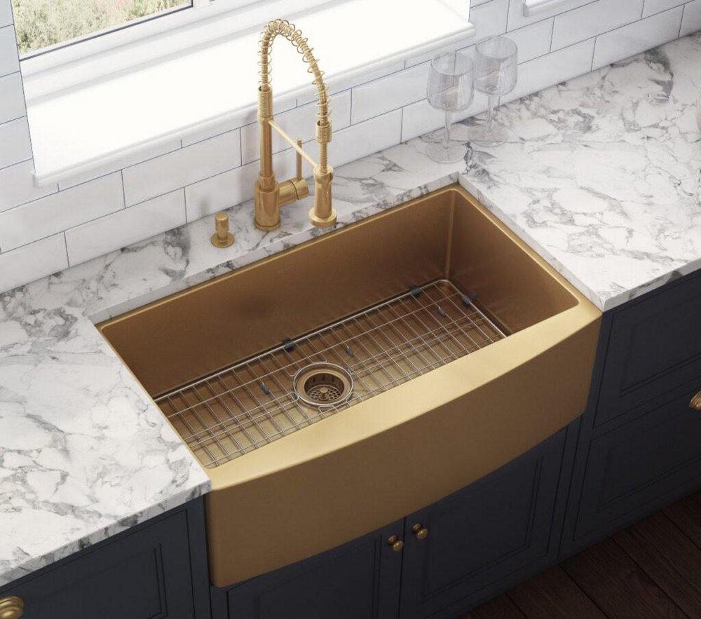 Ruvati Matte Gold 30 x 22 in. No Hole Stainless Steel 1 Bowl Farmhouse Kitchen Sink 