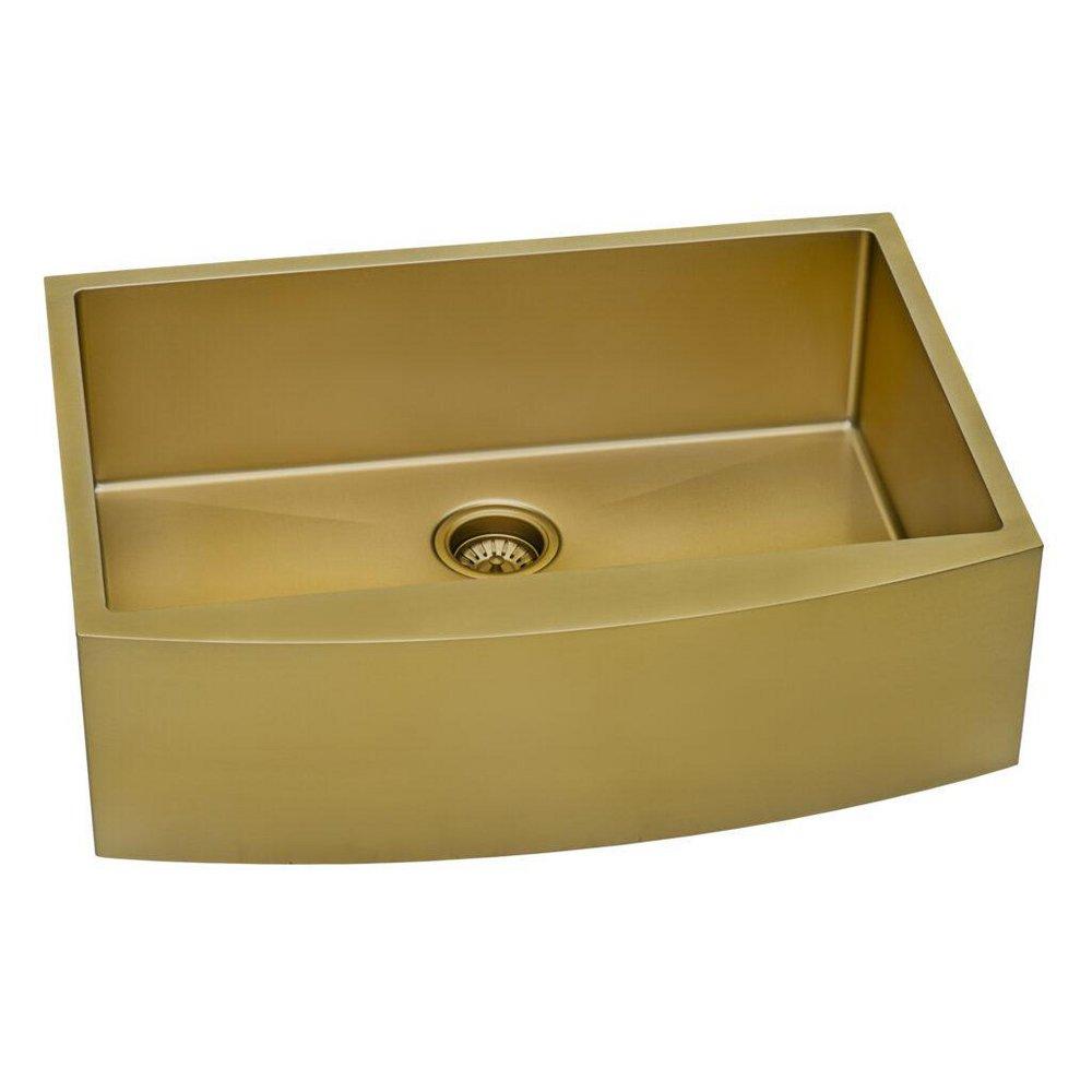 Ruvati Matte Gold 30 x 22 in. No Hole Stainless Steel 1 Bowl Farmhouse Kitchen Sink 