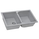 Ruvati Silver Grey 34 x 20 in. 1 Hole Granite Composite 2 Bowl Dual Mount Kitchen Sink 