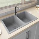 Ruvati Silver Grey 34 x 20 in. 1 Hole Granite Composite 2 Bowl Dual Mount Kitchen Sink 