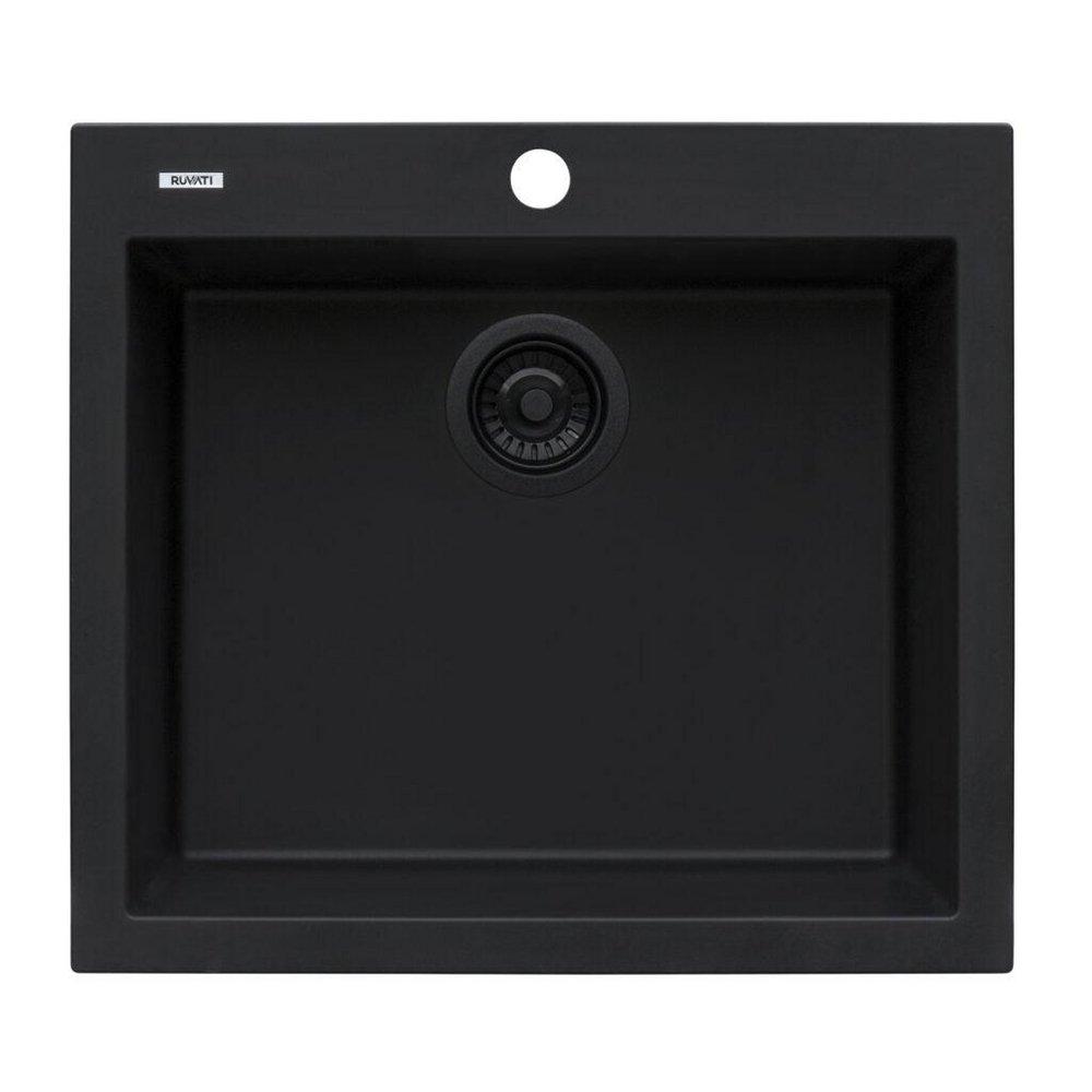 Ruvati Midnight Black 22 x 20 in. 1 Hole Granite Composite 1 Bowl Dual Mount Kitchen Sink 