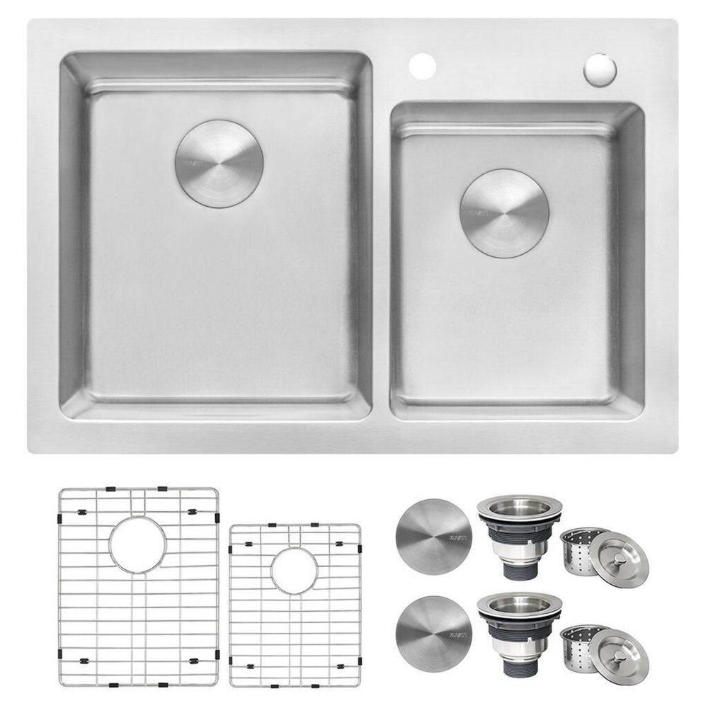 Ruvati 33 x 22 in. 2 Hole 2 Bowl Drop-in Kitchen Sink 