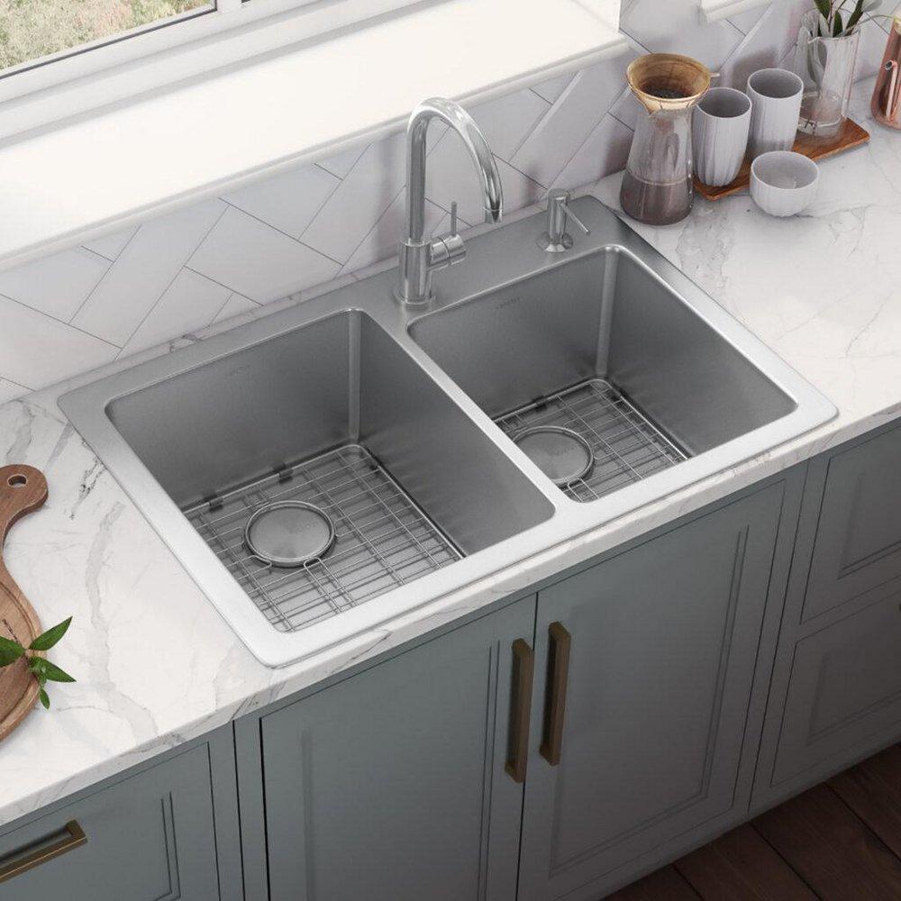 Ruvati 33 x 22 in. 2 Hole 2 Bowl Drop-in Kitchen Sink 