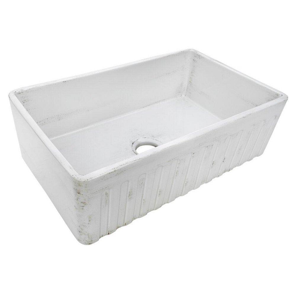 Ruvati White 33 x 20 in. No Hole Fireclay 1 Bowl Farmhouse Kitchen Sink 