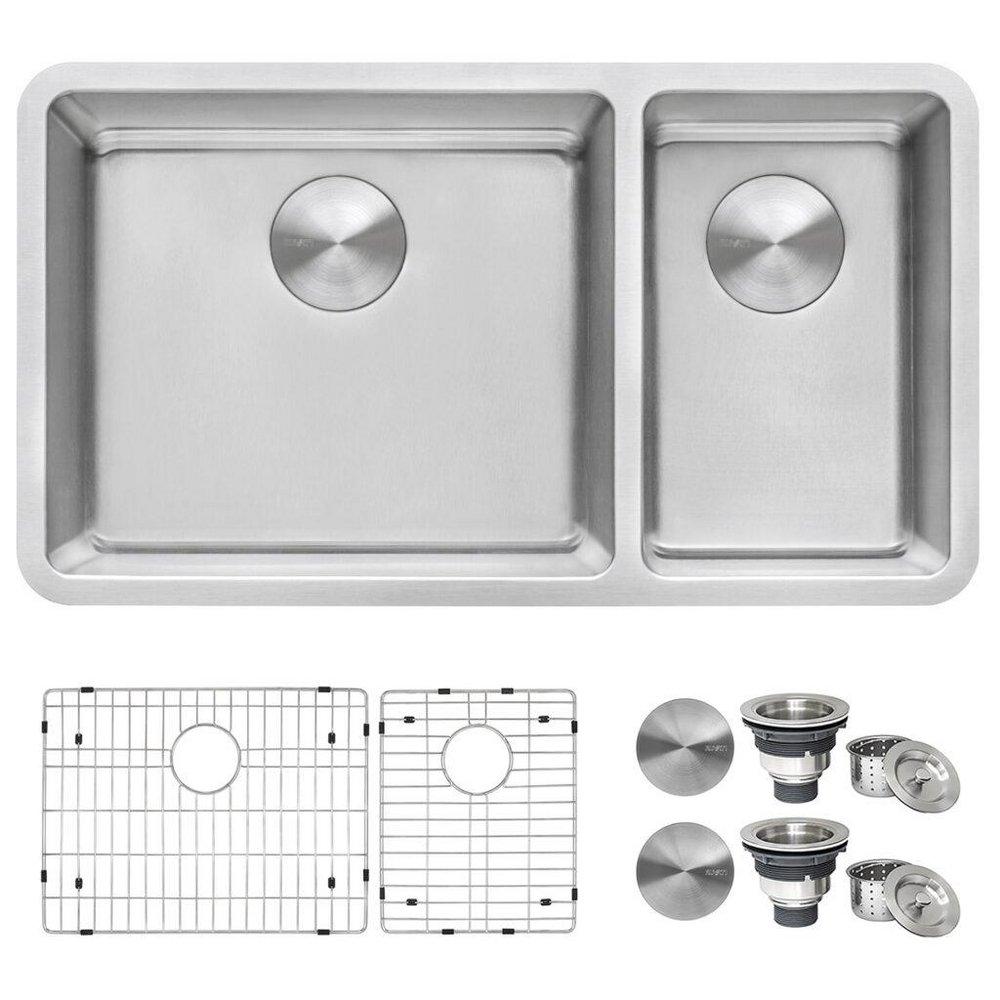Ruvati 31-1/2 x 17-3/4 in. No Hole 2 Bowl Undermount Kitchen Sink 