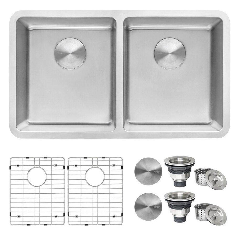 Ruvati No Hole Stainless Steel 2 Bowl Undermount Kitchen Sink 