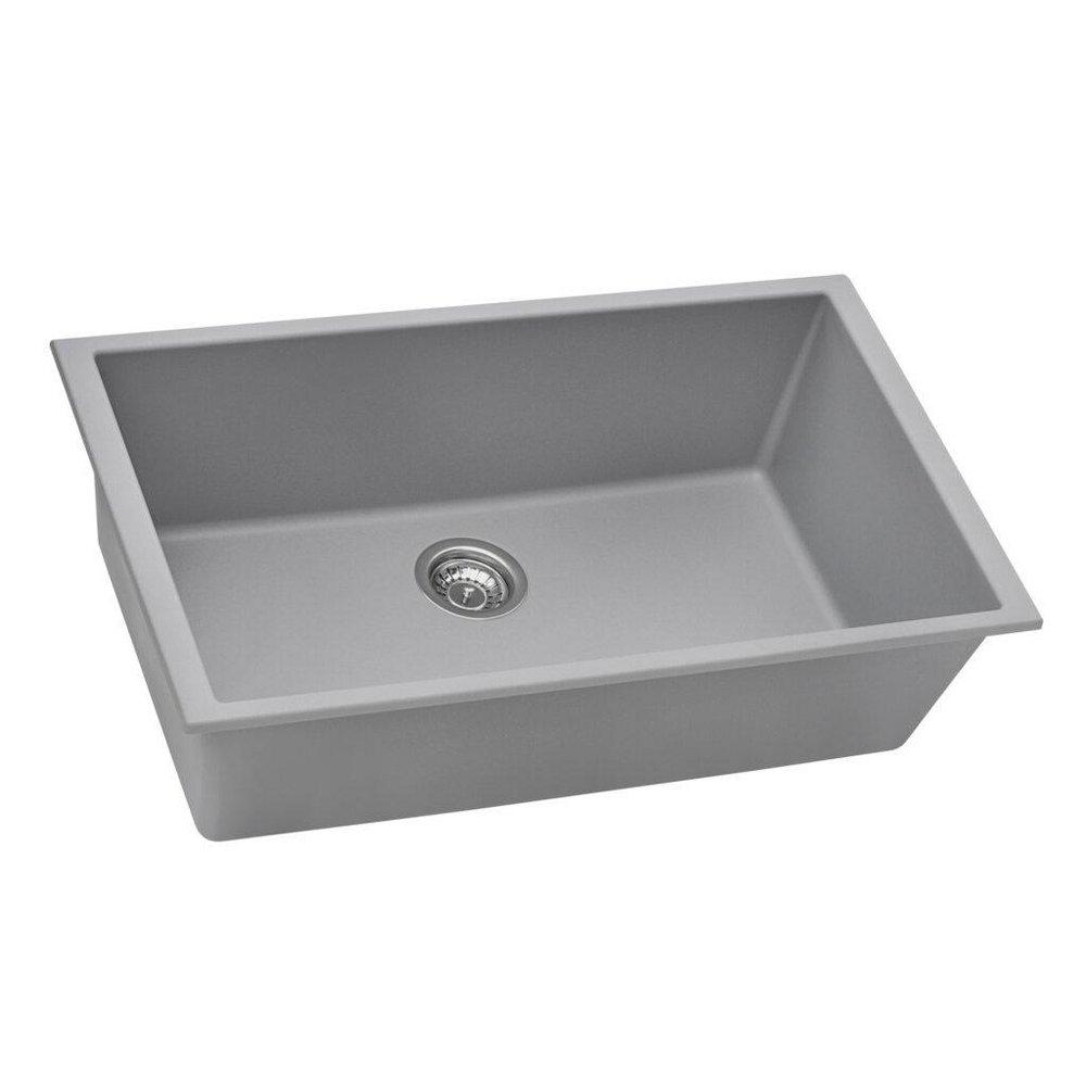 Ruvati Silver Grey 30 x 17-1/4 in. No Hole Granite Composite 1 Bowl Undermount Kitchen Sink 