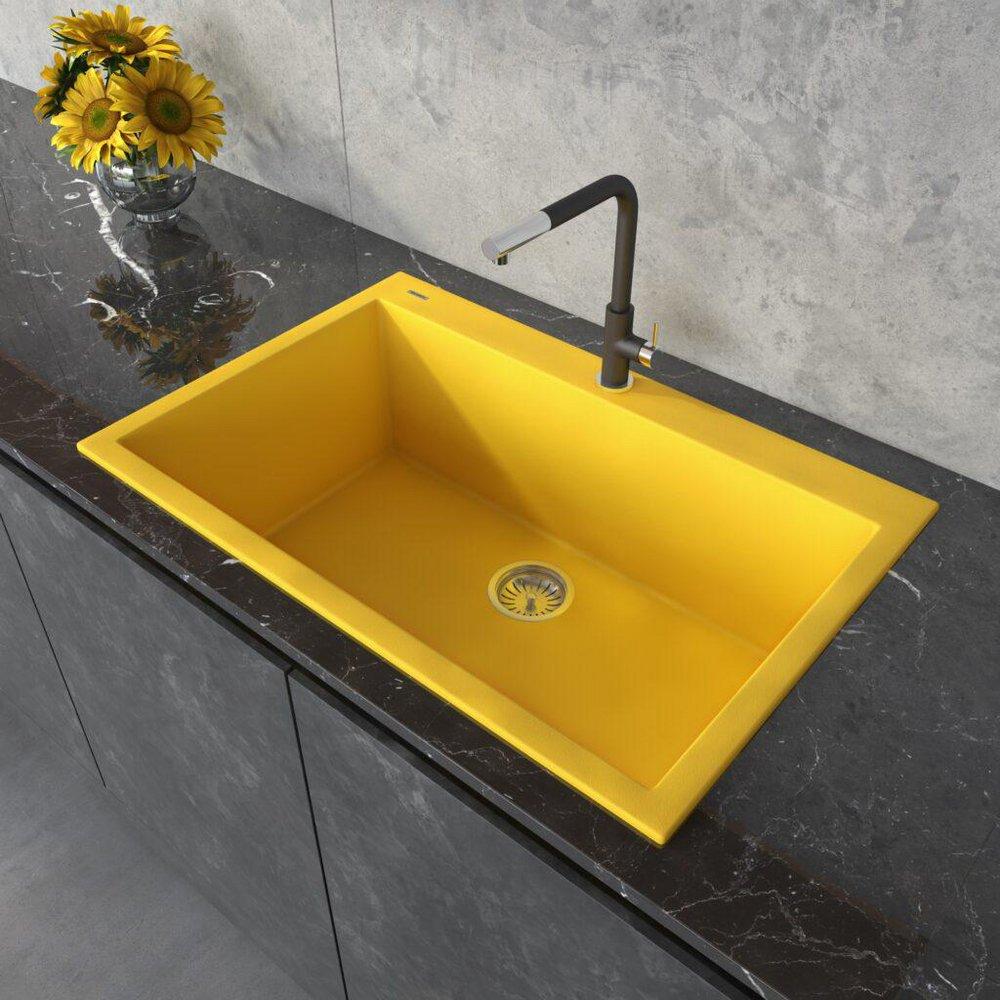 Ruvati Midas Yellow 33 x 22 in. 1 Hole Granite Composite 1 Bowl Drop-in Kitchen Sink 