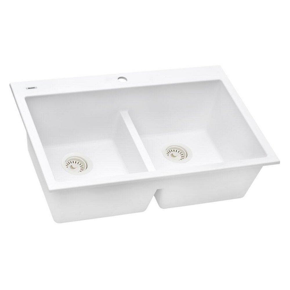 Ruvati Arctic White 33 x 22 in. 1 Hole Granite Composite 2 Bowl Drop-in Kitchen Sink 