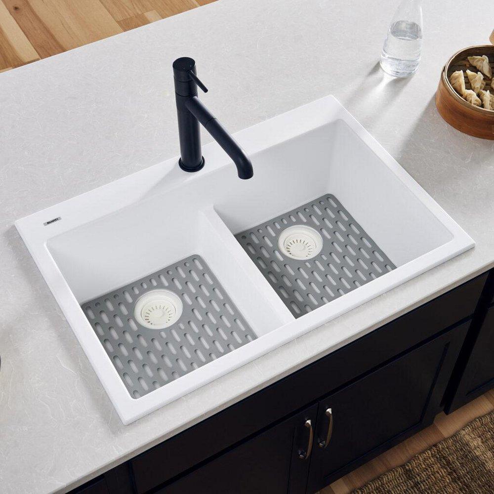 Ruvati Arctic White 33 x 22 in. 1 Hole Granite Composite 2 Bowl Drop-in Kitchen Sink 