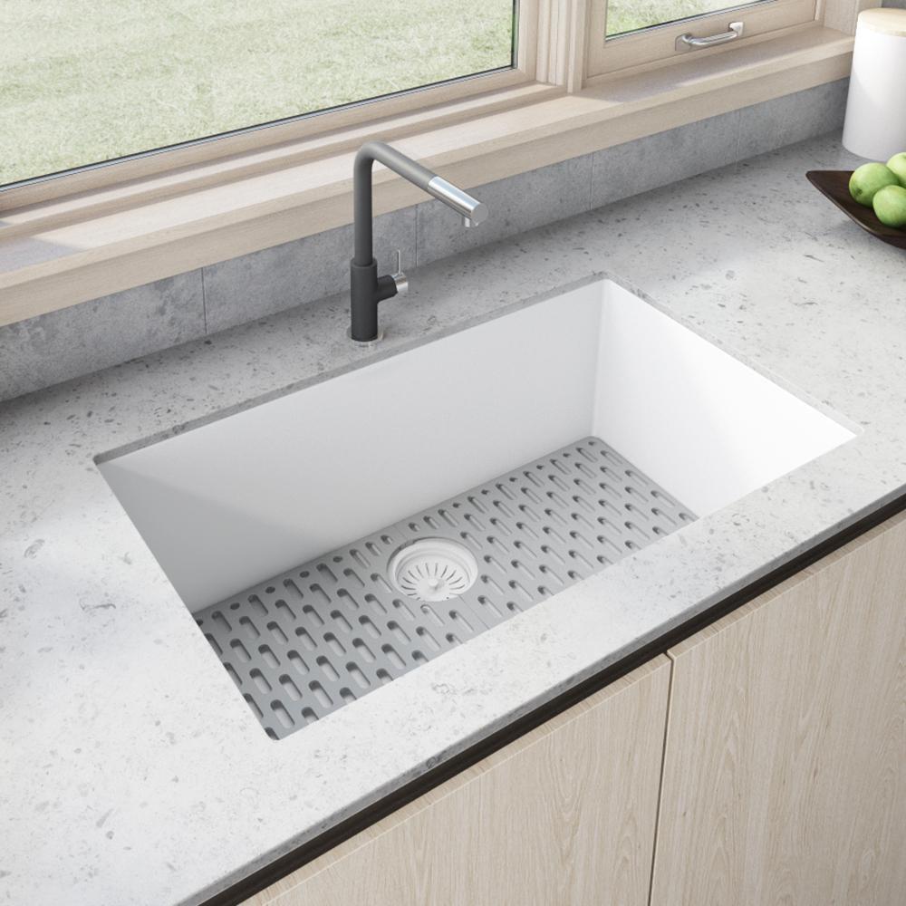 Ruvati Arctic White 30 x 17-1/4 in. No Hole Granite Composite 1 Bowl Undermount Kitchen Sink 