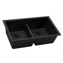 Ruvati Midnight Black 33 x 18-1/2 in. No Hole Granite Composite 2 Bowl Undermount Kitchen Sink 