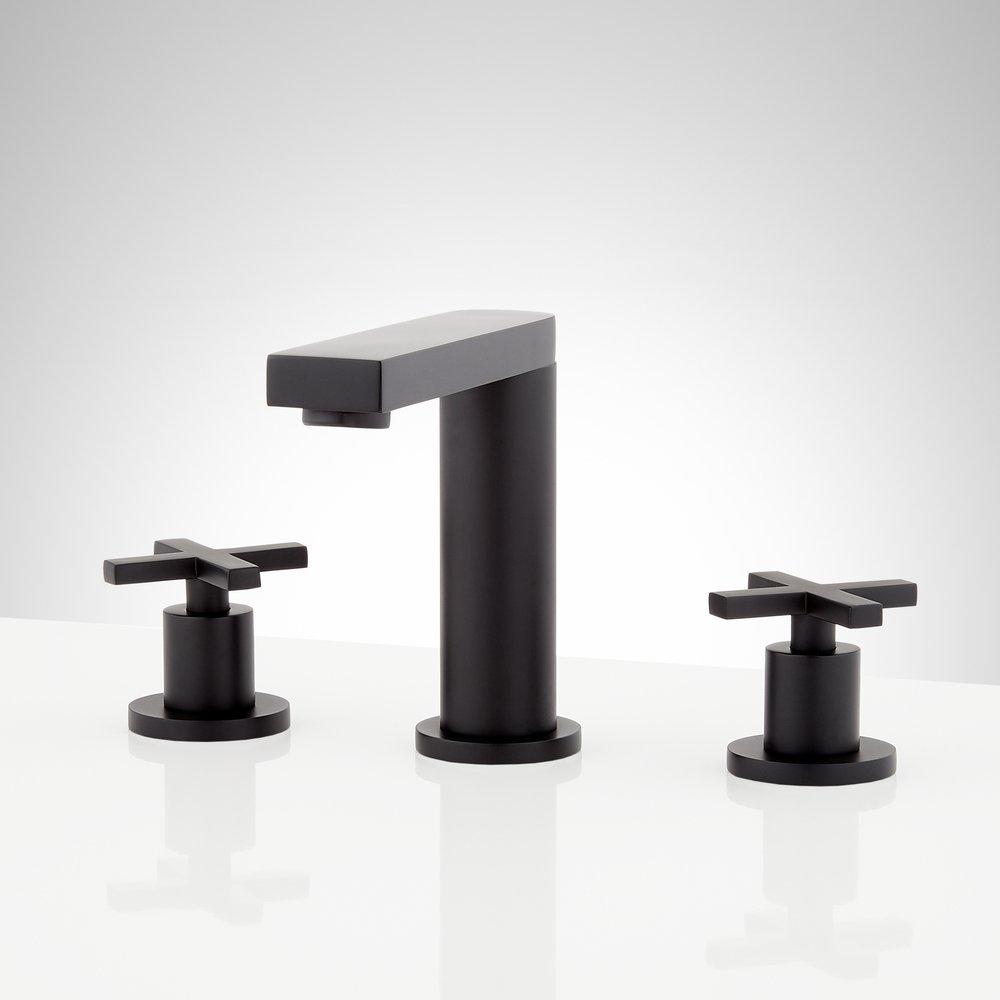Signature Hardware Matte Black Two Handle Widespread Bathroom Sink Faucet 