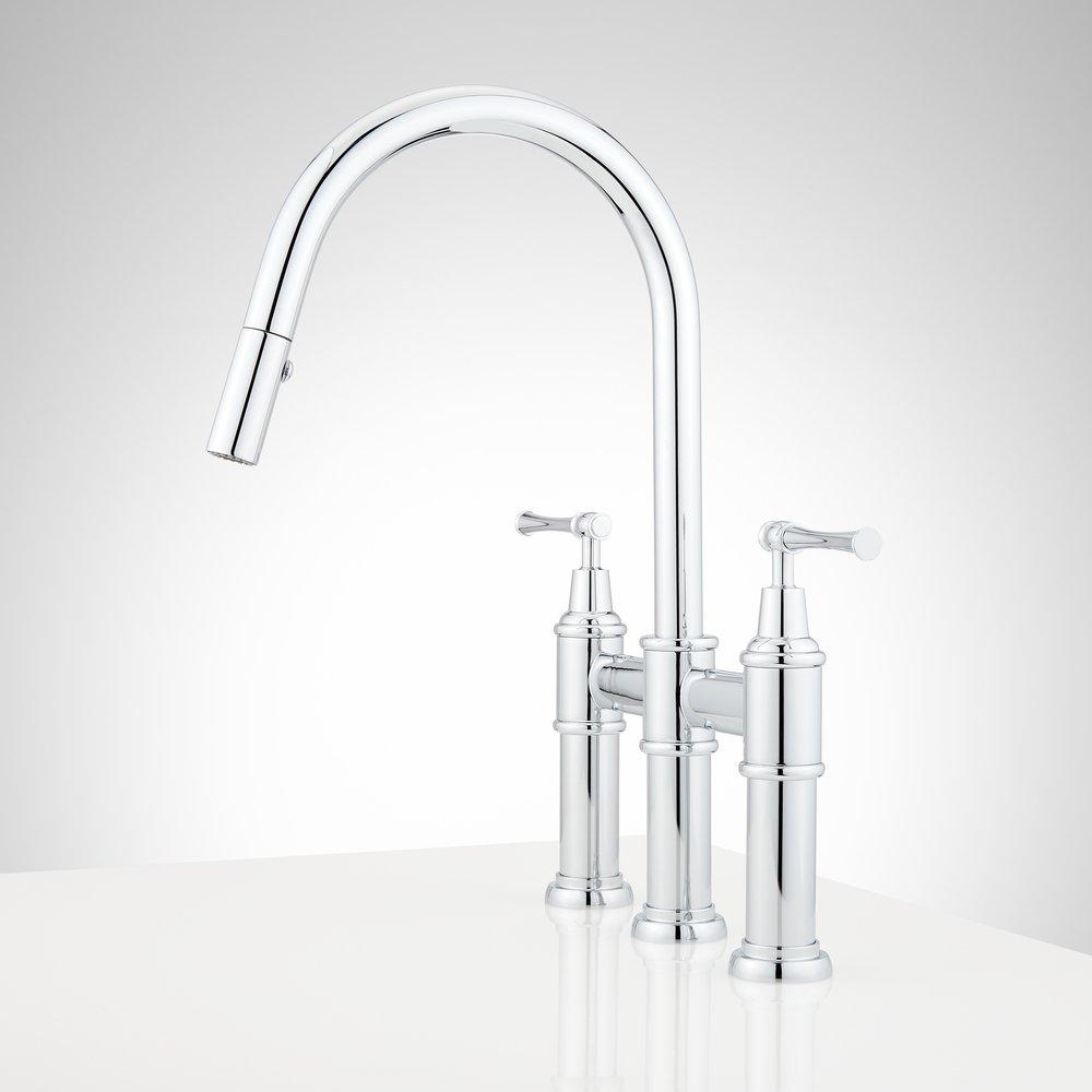Signature Hardware Chrome Bridge Pull Down Kitchen Faucet 