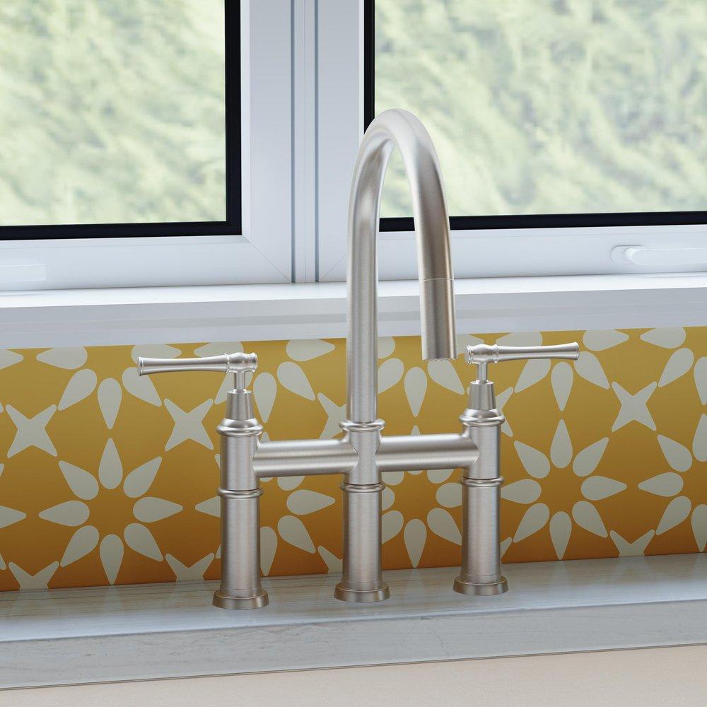 Signature Hardware Brushed Nickel Bridge Pull Down Kitchen Faucet 