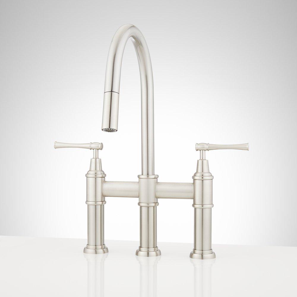 Signature Hardware Brushed Nickel Bridge Pull Down Kitchen Faucet 