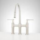 Two Handle Bridge Pull Down Kitchen Faucet in Brushed Nickel
