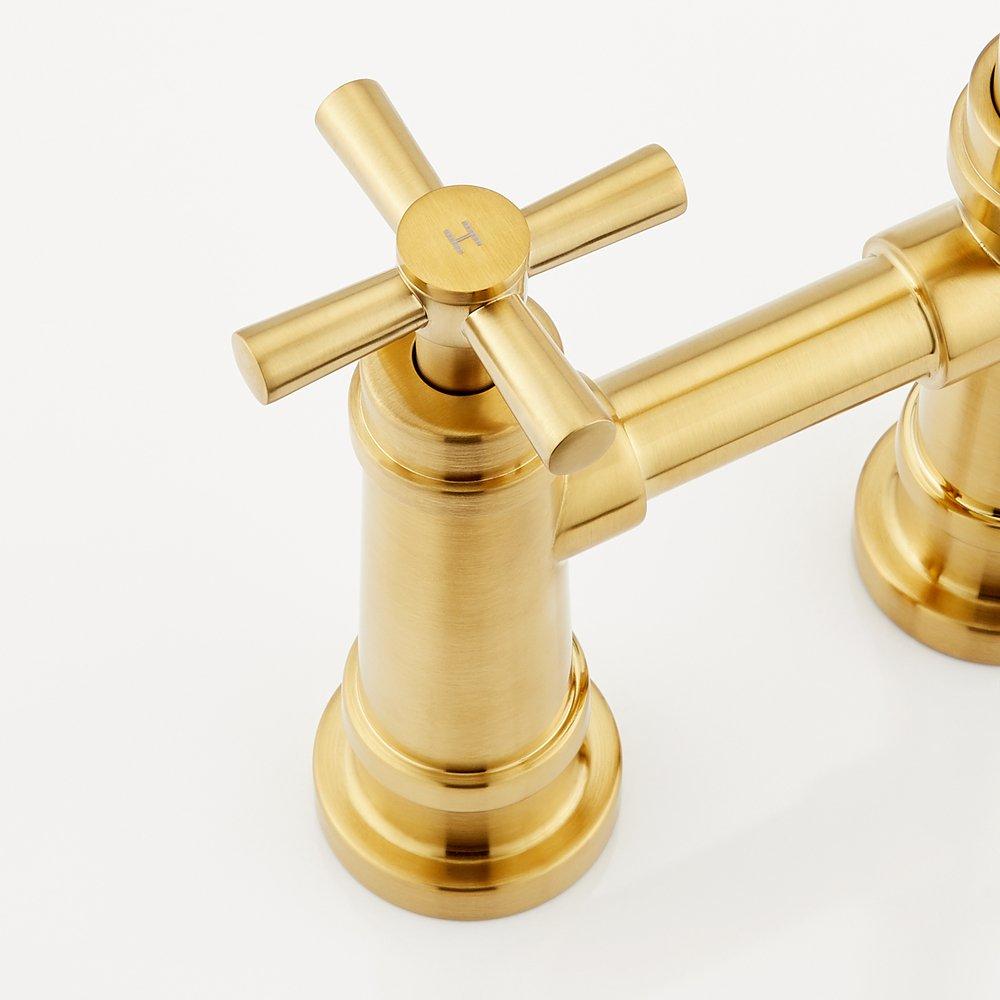 Two Handle Bridge Kitchen Faucet with Side Spray in Brushed Gold 