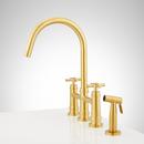 Two Handle Bridge Kitchen Faucet with Side Spray in Brushed Gold 