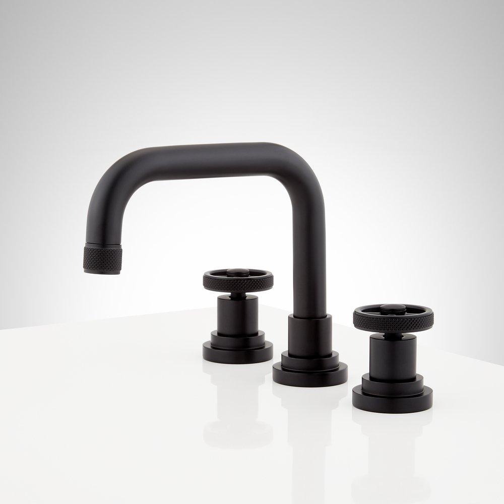 Signature Hardware Matte Black Two Handle Widespread Bathroom Sink Faucet 
