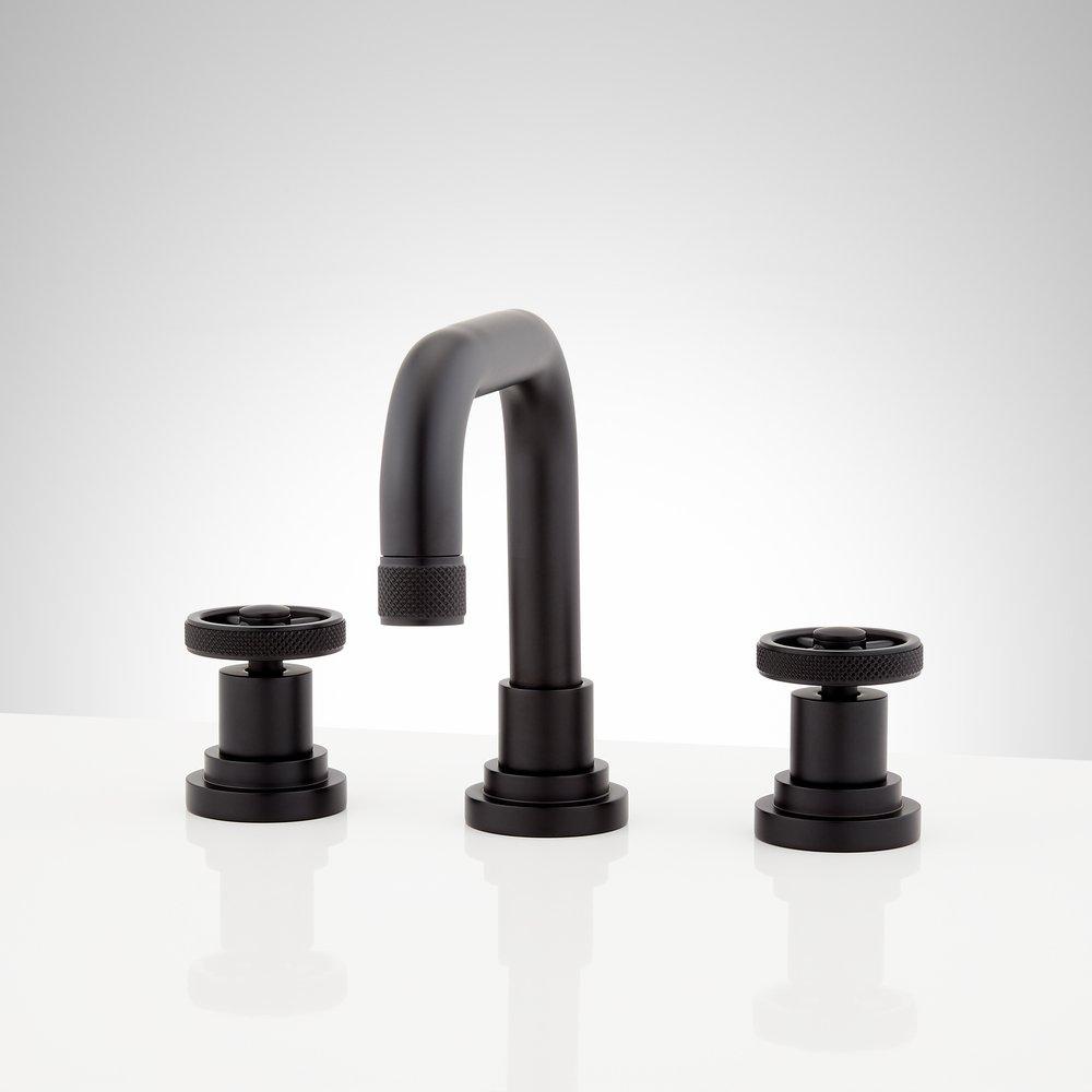 Signature Hardware Matte Black Two Handle Widespread Bathroom Sink Faucet 