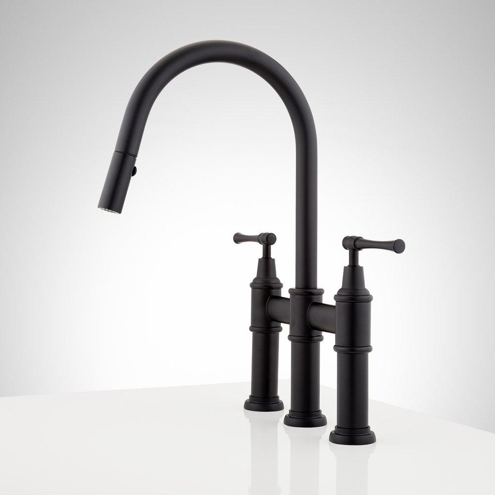 Signature Hardware Matte Black Bridge Pull Down Kitchen Faucet 
