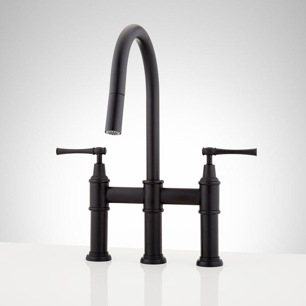 Signature Hardware Matte Black Bridge Pull Down Kitchen Faucet 