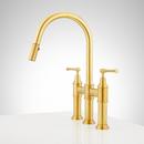 Signature Hardware Brushed Gold Bridge Pull Down Kitchen Faucet 