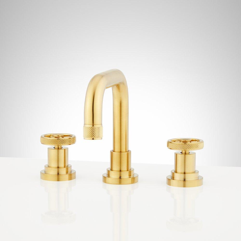 Signature Hardware Brushed Gold Two Handle Widespread Bathroom Sink Faucet 