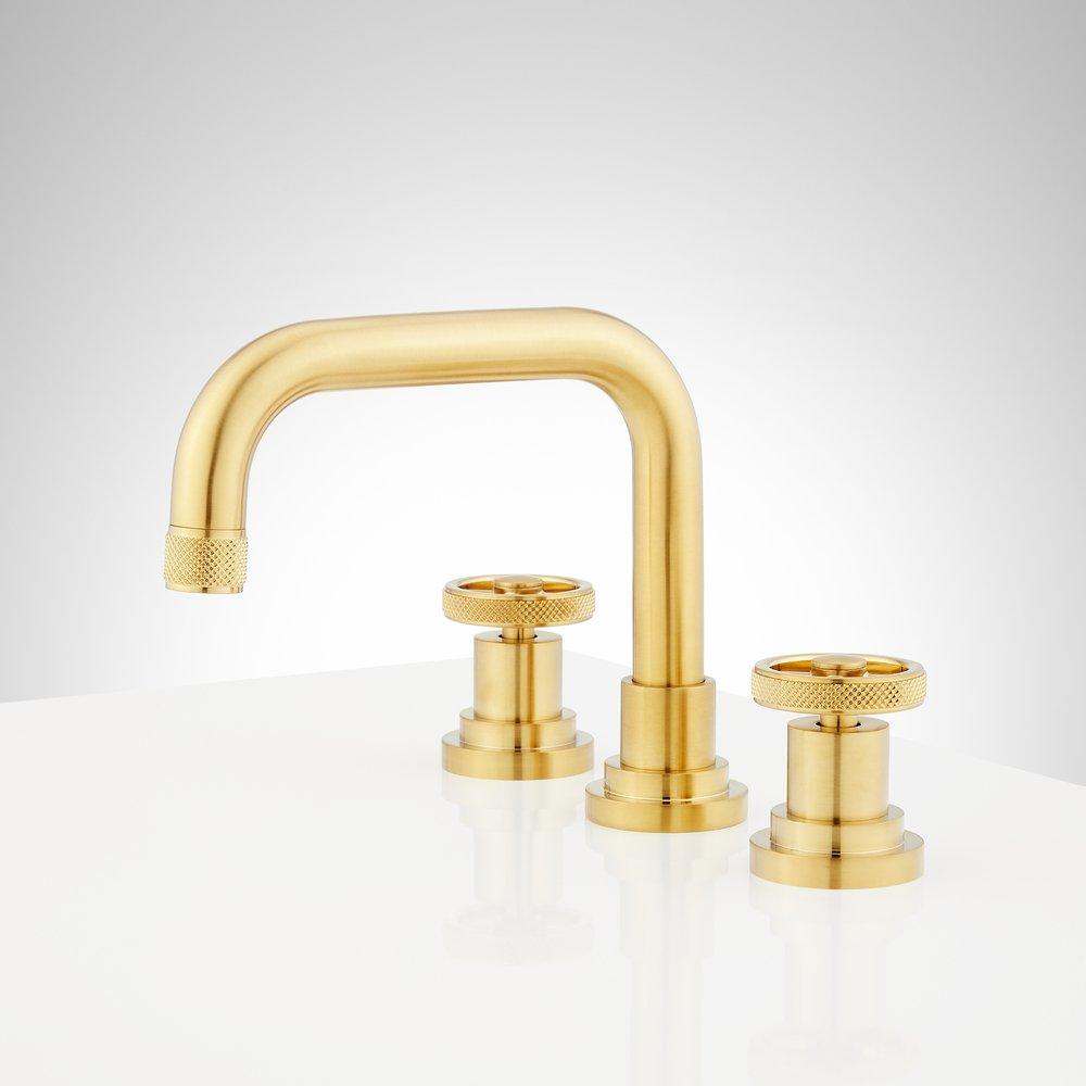 Signature Hardware Brushed Gold Two Handle Widespread Bathroom Sink Faucet 