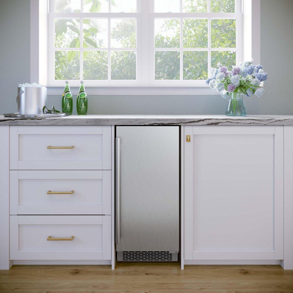 15" Built-In Indoor Gourmet Ice Maker with Drain Pump and Right Hinge in Stainless Steel 