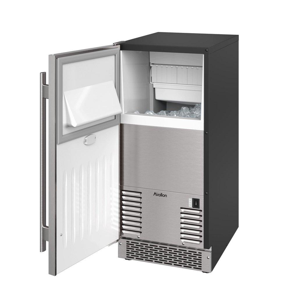 15" Built-In Indoor Gourmet Ice Maker with Drain Pump and Left Hinge in Stainless Steel 