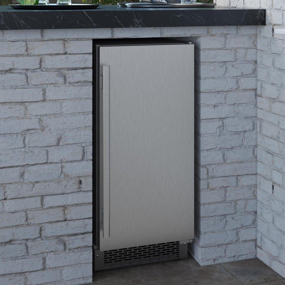 15" Built-In Outdoor Gourmet Ice Maker with Drain Pump and Right Hinge in Stainless Steel 