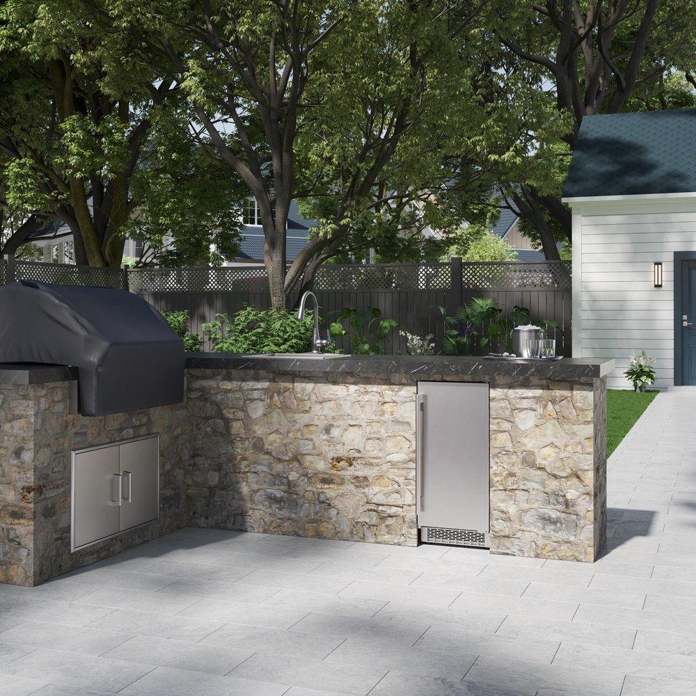 15" Built-In Outdoor Gourmet Ice Maker with Drain Pump and Right Hinge in Stainless Steel 