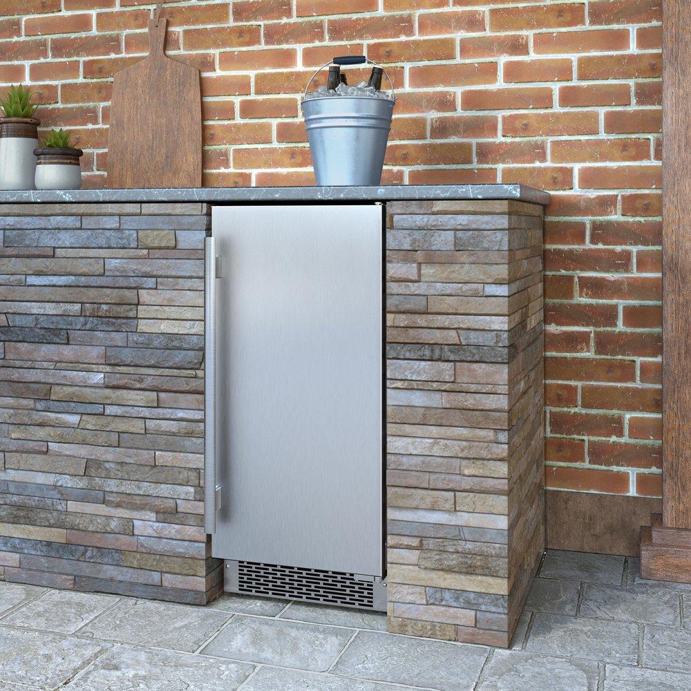 15" Built-In Outdoor Gourmet Ice Maker with Drain Pump and Right Hinge in Stainless Steel 