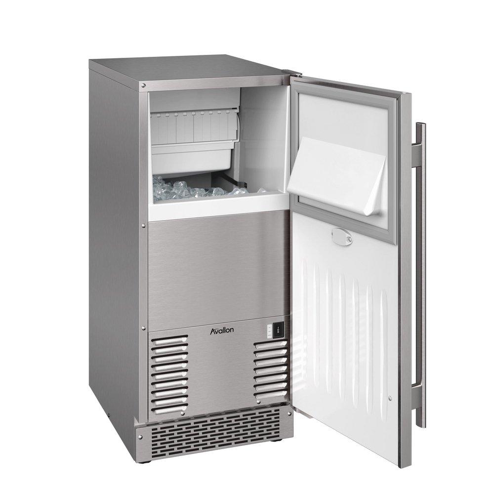15" Built-In Outdoor Gourmet Ice Maker with Drain Pump and Right Hinge in Stainless Steel 