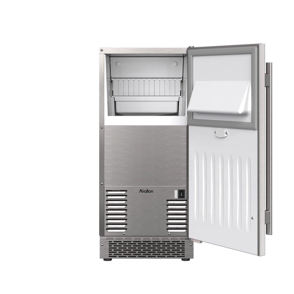 15" Built-In Outdoor Gourmet Ice Maker with Drain Pump and Right Hinge in Stainless Steel 