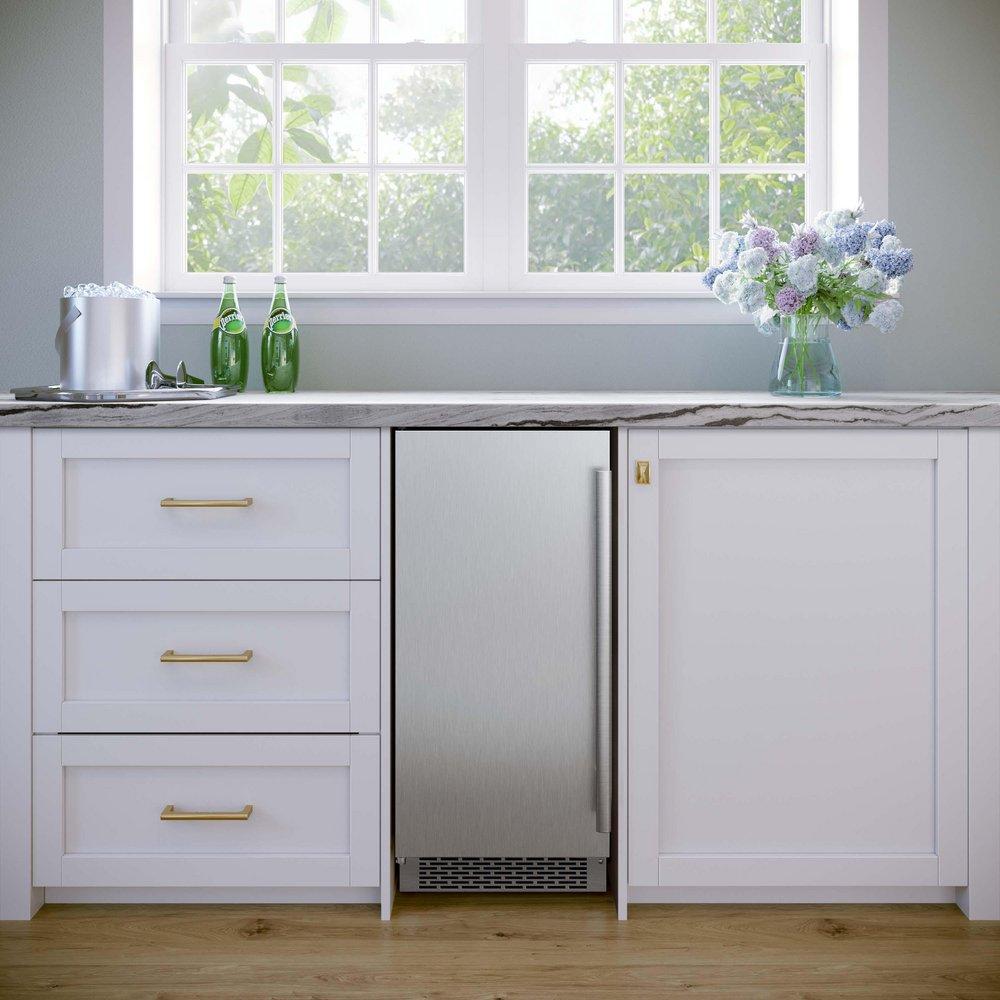 15" Built-In Indoor Gourmet Ice Maker with Gravity Pump and Left Hinge in Stainless Steel 